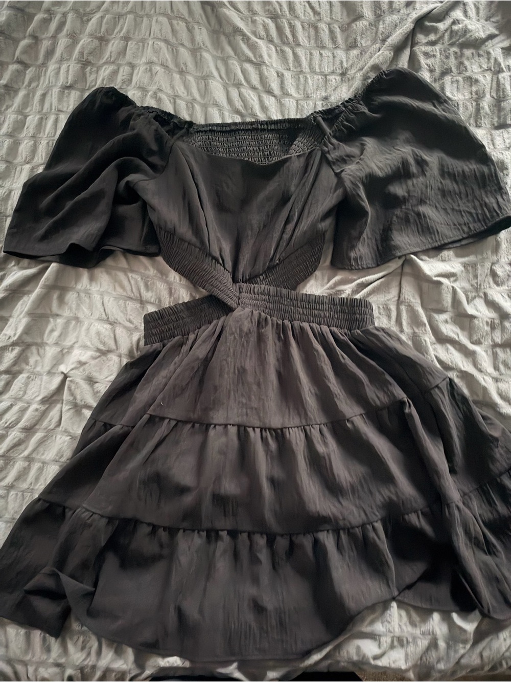 Black Off-Shoulder Tiered Mini Dress